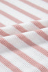 Pink Stripe Waffle Knit Pocketed Half Sleeve Plus Size T Shirt